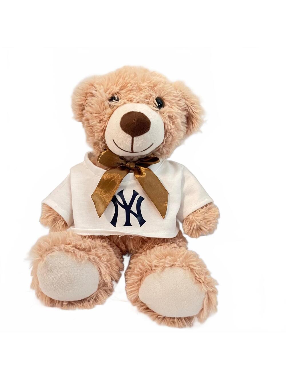 Plush Teddy Bear with NY Yankees Logo Shirt and Satin Bow Gift Collectible